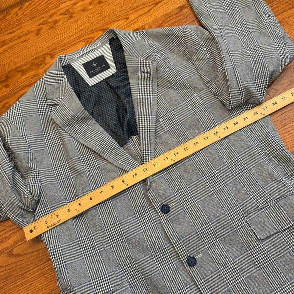 Tailorbyrd Blazer Mens 46R Gray Blue Glen Plaid Stretch Unstructured Textured